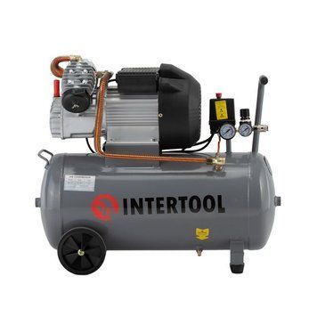 Компресор 50 л, 4 HP, 3 кВт, 220 В, 10 aтм, 420 л/хв, 2 циліндри. INTERTOOL PT-0007