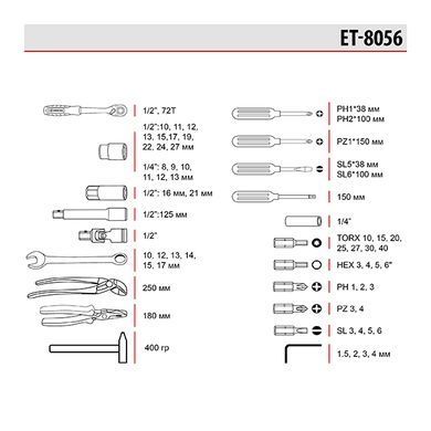 Набір інструментів 1/2" & 1/4", 56 од., Cr-V STORM INTERTOOL ET-8056