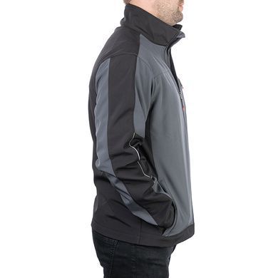 Куртка SOFTSHELL темно сіра-чорна, тришарова, тканина - стрейч 300 GSM 100D з водо- і вітрозахистом, розмір М INTERTOOL SP-3132