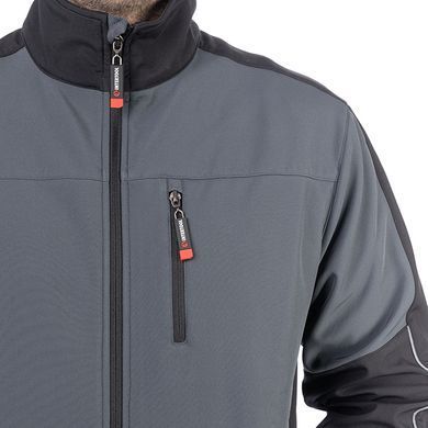 Куртка SOFTSHELL темно сіра-чорна, тришарова, тканина - стрейч 300 GSM 100D з водо- і вітрозахистом, розмір М INTERTOOL SP-3132