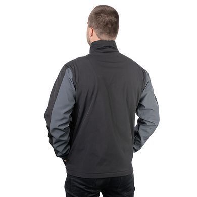 Куртка SOFTSHELL темно сіра-чорна, тришарова, тканина - стрейч 300 GSM 100D з водо- і вітрозахистом, розмір М INTERTOOL SP-3132