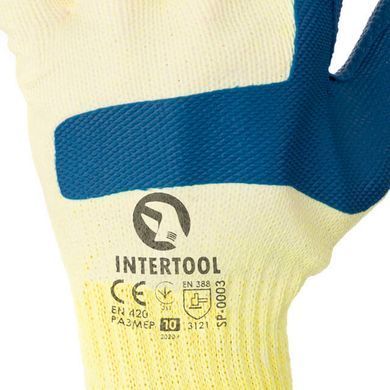 Рукавички робочі скляра (муляра) сині трикотажні з латексним покриттям INTERTOOL SP-0003