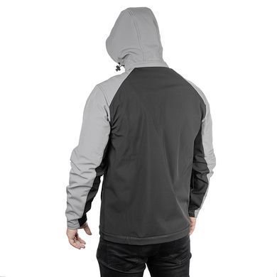 Куртка SOFTSHELL світло сіро-чорна, з капюшоном, тришарова, тканина - стрейч 300 GSM 100D, з водо- і вітрозахистом, розмір XL