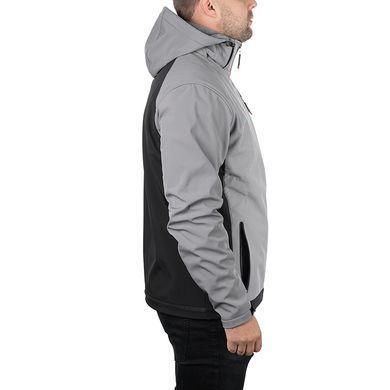Куртка SOFTSHELL світло сіро-чорна, з капюшоном, тришарова, тканина - стрейч 300 GSM 100D, з водо- і вітрозахистом, розмір XL