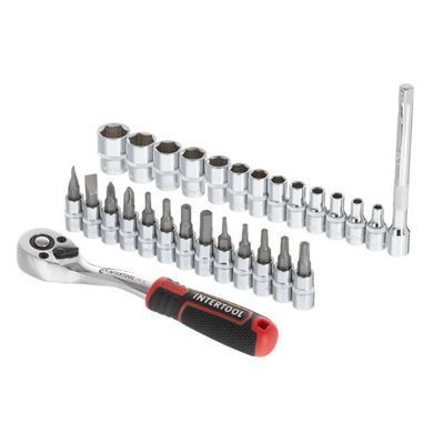 Набір головок 1/4 "4-14 мм., TORX, PH, HEX, FD, подовжувач, рукоятка з храповим механізмом 72 зуба,
