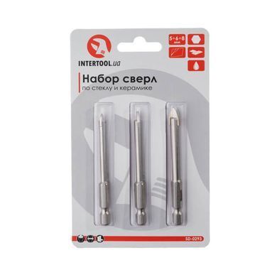 Набір свердел по склу та кераміці 5 + 6 + 8 мм HEX 1/4 '' (6.35mm)